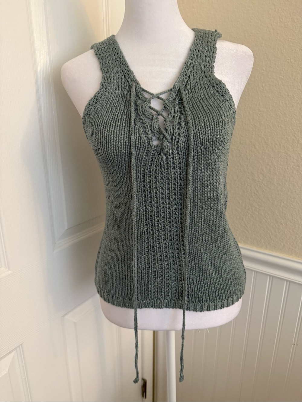 ILLA ILLA Sage Green Lace-Up Knit Tank